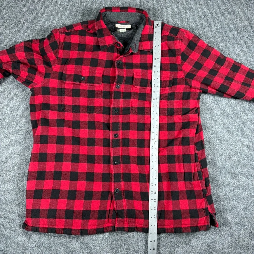 L.L. Bean Fleece Lined Flannel Shirt Jacket Mens Large Traditional Fit Red Black